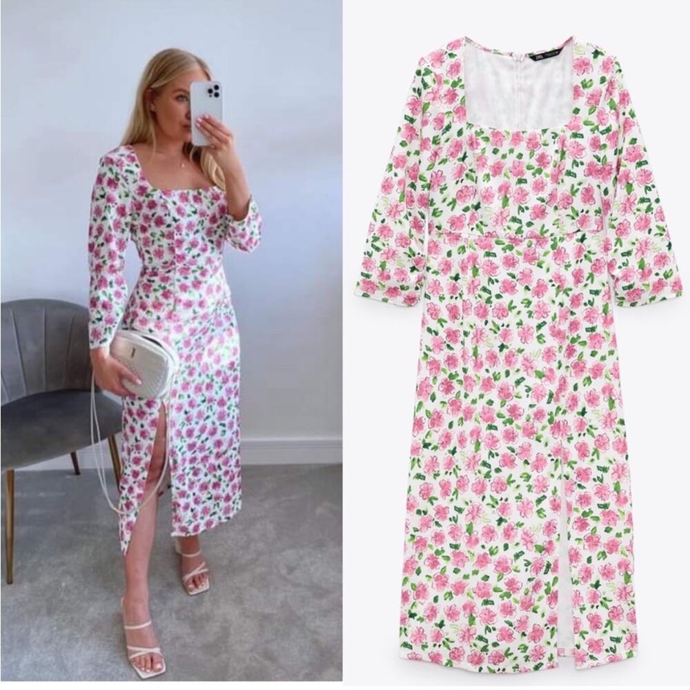 Zara Pink Floral Midi Dress